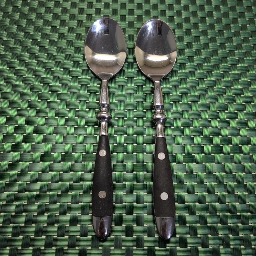 Hampton Silversmiths BISTRO BLACK Teaspoons Lot Set of 2 Stainless FADED HANDLES